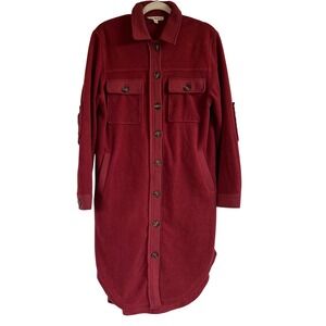 Indigo Thread Co Crimson Fleece Cabincore Hygge Long Shacket Shirt Dress Size S